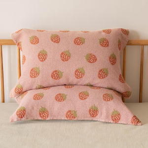 Pure Cotton Muslin Pillowcase Breathable Absorbent Oil Control Single Person Bedding for Home Use Cute Strawberry Design