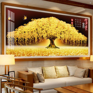 Modern Simple Cross Stitch Kit Gold Money Tree Large Size Handmade Embroidery for Living Room Cotton Fabric Home Decoration