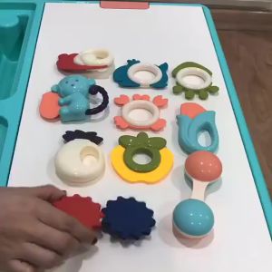 Set of 10pcs Hand Silicon Rattle Newborn Baby Teether Set Teeth Grip 宝宝牙胶手摇铃 Sensory Early Learning Toddler Toys Gift