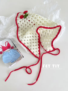 Feytiy Original Handmade Woven Small Cherry Triangle Scarf Hollow out Cute INS Yarn Headscarf Summer Multi-Functional Floral Pattern Korean Style for Women Students Youth