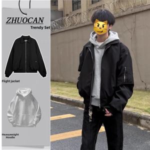 ZHUOCAN | Black American Short Cleanfit Baseball Jacket
