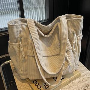 Autumn Winter Large Capacity Corduroy Canvas Tote Bag Casual Single Shoulder Satchel Handbag Trendy Korean Style Soft Handle