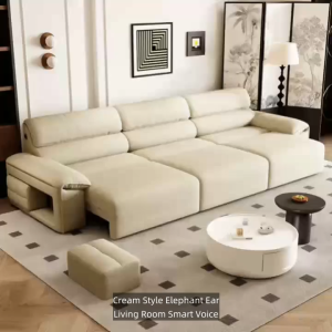 pre order Cream-style elephant ear living room small apartment intelligent voice electric telescopic zero wall jute fabric sofa XH-GNZPSF-002