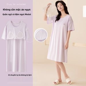 MiiOW | Váy ngủ Modal Catwoman có đệm ngực thoáng khí nhẹ thoải mái mặc ở nhà cỡ lớn mùa hè tay ngắn cổ tròn