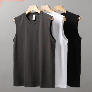 ผู้ชายหลวมพอดีฤดูร้อน Ins เสื้อกล้ามผ้าฝ้ายสีขาวเสื้อกล้ามเหงื่อพร้อมคอกลมสําหรับวัยรุ่นลําลองการออกกําลังกาย