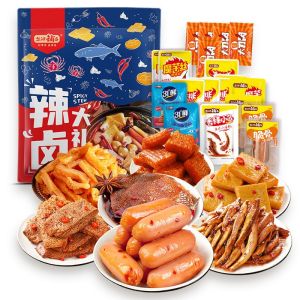 Yanjin Puzi ขนมหมักเผ็ดห่อของขวัญใหญ่ประมาณ20/30แพ็คปลาหมักรสเผ็ดคอหมักลำไส้หมูบุกหั่นฝอย