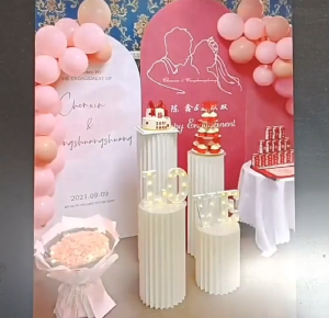 Wedding Folding Cake Stand High-Quality White Cylinder Dessert Table Paper Stand Roman Column Party Decoration Meja Kek
