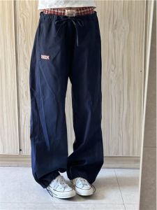 American Retro ลายสก็อต หลวม Fit สไตล์สปอร์ต Workwear กางเกง ผู้ชาย ฤดูร้อน น้ำหนักเบา ยาว ลำลอง กางเกงขายาว แฟชั่นเยาวชนขาตรง