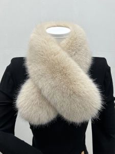 Korean Style Womens Thickened Rabbit Fur Scarf Winter Warm Double-Sided Plush Fox-Mimicking Scarf Long Rectangular Shape