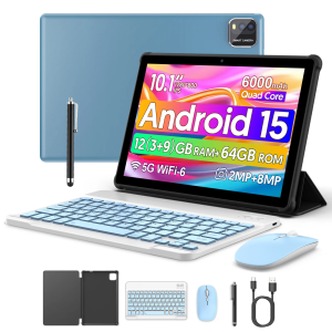 BAKEN 10-inch tablet with SIM card slot Android 15 Wi-Fi GPS Bluetooth 64GB storage dual speakers USB-C port