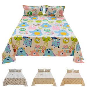 Washed Cotton Flat Bed Sheet Solid Bed Cover Single Double Queen King Size Bedsheet Linens Soft Bedspread (Pillowcase Can Order)