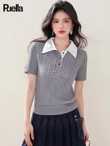 puella | Áo Thun Polo Co Dây Đan Retro Ôm Sát
