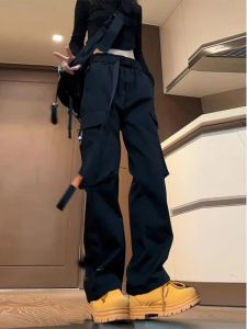 กางเกงคาร์โก้ทรงหลวมสไตล์อเมริกันสำหรับผู้หญิง กางเกงขายาวทรงลำลองสำหรับฤดูใบไม้ผลิ ทนทานต่ออากาศหนาวน้ำหนักเบา