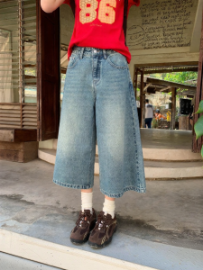 NIHAOKANONG | Quần Jeans Mỏng Retro Dành Cho Người Bé Mùa Hè Màu Xanh 7/8