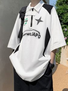 American Retro Motorcycle Clothing Polo Shirt Mens Short Sleeve Trendy Fried Street Niche Style Chic Stylish Mesh Ice Silk Half Sleeve