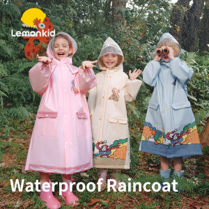 LEMONKID Children Cartoon Raincoat for School Waterproof Poncho with Bag Seat Rain Wear Boys and Girls LK2241027