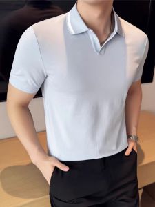 Áo Thun Nam Tay Ngắn Cổ Polo Thời Trang Mùa Hè Thường Ngày Cổ Chữ V Tay Lửng Màu Khối Thời Trang Cotton Polyester Polyester