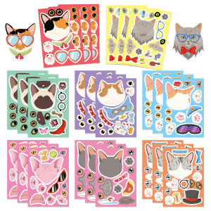 8PCS Cartoon Cards Love Cat Face Collage Graffiti Dress Up Collage Animal Decoration Phone Case Water Cup Skateboard Waterproof