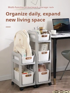 💖SG local stock💖Storage Rack Bookshelf Small Trolley Movable Multi-Layer Snack Storage Shelf Rack with hooks