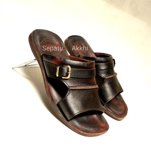 Sandal Kulit Pria Selop Pijakan Karet Lentur