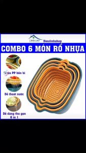 Rổ nhựa đựng đồ Bộ 6 Thau Rổ Xanh Vàng - Vuông Combo 6 món rổ nhựa ráo nước bộ rổ nhựa kèm chậu set rổ nhựa 6 món 5 lớp bền bỉ chắc chắn tramanhshop