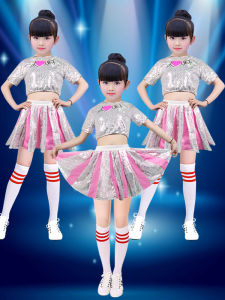 เด็กชุดเต้นรํา วิบวับ ชุดเชียร์ลีดเดอร์ Modern Jazz Dance Show เครื่องแต่งกาย < Ne1> ผ้าโรงเรียนอายุหญิง