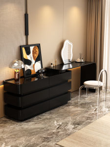 Black Solid Wood Retro Style Dressing Table with Drawer Function