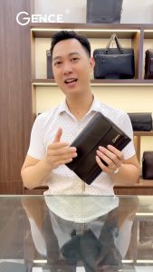 Clutch Da Hàng Hiệu Ví Cầm Tay Nam GENCE HT01 Da Bò Cao Cấp Màu Nâu Đậm