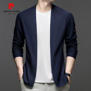 เสื้อคาร์ดิแกนถักบางสำหรับผู้ชาย Pierre Cardin ฤดูใบไม้ร่วง 2025 ทรงหลวม แขนยาว ปกติ นุ่ม ลำลอง คอวี ระบายอากาศได้ดี