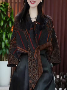 UYFY | Loose Printed Casual Womens Shirt Autumn New Style Plus Size Slimming Vintage Ethnic Asymmetrical Printed Long Sleeve Top