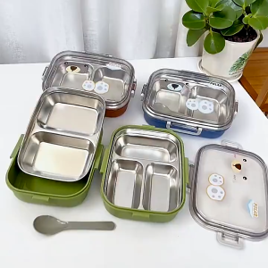 Kotak Makan 3 SEKAT Stainless Steel / Kotak Makan Stainless Menghangatkan Makanan FREE Sendok -008 3 SEKAT