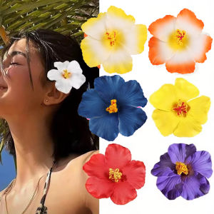 6Pcs Hawaiian Colorful Hibiscus Flower Hair Clip For Women Girls Bohemian Flower Side Bangs Clip BB Hair Clips Vacation Beach Parties Hair Accessories