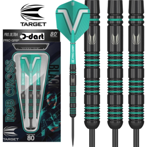 TARGET STEEL TIP DARTS - 22G ROB CROSS BLACK 80% TUNGSTEN DART SET ORIGINAL STEEL DART