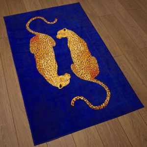 VIKAMA Deep Blue Double Leopard Area Rug Luxury Animal Print Non‑Slip Soft Floor Mat Living Room Bedroom Home Decor