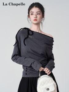 La Chapelle | Áo Crop Top Dây Kéo Buộc Cổ Xệ Vai Ruffle