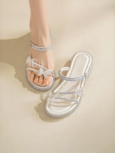 Josiny | French Style Bow and Rhinestone Sandals for Women New Summer Wear