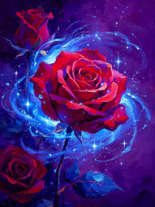 Huacan Full Diamond Painting Blue Light Ribbon Rose Diamond Embroidery Flower Complete Kit Decorative Paintings