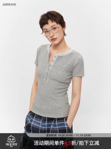 Slim Fit Short Sleeve Henry Shirt T-Shirt Womens 2025 New Korean Style Spicy Girl Shoulder Level Top Cotton Polyester Blend Summer Wear