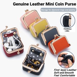 Genuine Leather Ring Jewelry Coin Purse Small Wallet With Clasp Fashion Clutch Cute Lipstick Key Storage Bags Earphone Purse