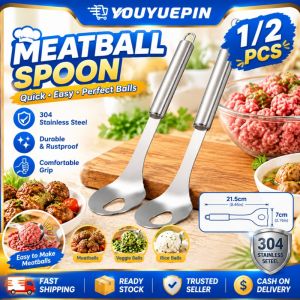 YOUYUEPIN 2pcs Meatball Maker Spoon Non Stick Easy Release Stainless Steel Meat Ball Shaper Long Handle Kitchen Gadget For Rice Balls Shrimp Paste Cooking Tool