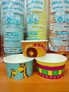 ถ้วยไอศกรีมกระดาษแบบใส กันรั่ว 390cc ลายสัตว์น่ารัก/แฟชั่น แพ็ค 50 ใบ