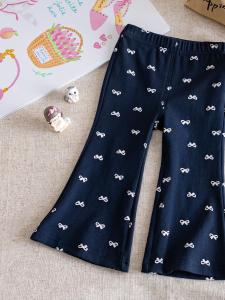 Girls Autumnal Flared Pants Casual Style Long Trousers for Kids Outerwear Print Cotton 100% Versatile Comfortable Fashionable
