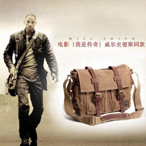 Akarmy European Vintage Canvas Bag Men Shoulder Bag Crossbody Bag with Cowhide Computer Horizontal Leisure Travel Bag