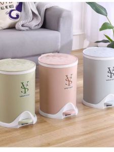 Pedal Operated Kitchen Bathroom Large Size Bedroom Plastic Garbage Can with Lid Home Use round Barrel Shaped Trash Can