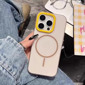 iPhone 16 pro Max Compatible Matte Macaron Magnetic Skin Feel Phone Case Womens Frame Design Protective Shell for Apple 15 14 13