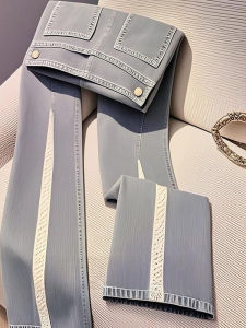 Quần Jeans Ống Thẳng Ôm Vừa Màu Xám Cạp Cao Cho Nữ Quần Dài Mùa Hè Mới Quần Dài Ôm Vừa Vặn Thẳng Quần Thường Ngày