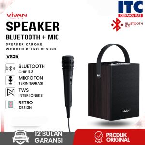 Speaker Bluetooth Wireless Portable Vivan VS35 Dengan Mic Kabel Wooden Retro Original Bergaransi