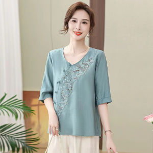 HUAXUNRAN | Loose-Fitting Belly Covering Short Sleeve Shirt for Plus Size Women