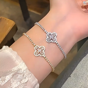 Fashionable four leaf flower zircon hollow exquisite design temperament braceletB34786