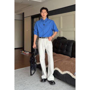 Áo Sơ Mi Cổ Mở Cảm Giác Cao Cấp Phong Cách Retro Mỹ Chống Nắng Mùa Hè Bông Màu Xanh Klein Nhẹ